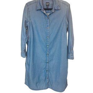 2/$30 Gap Medium Denim Button-Up Dress Long Sleeve Viscose Blue